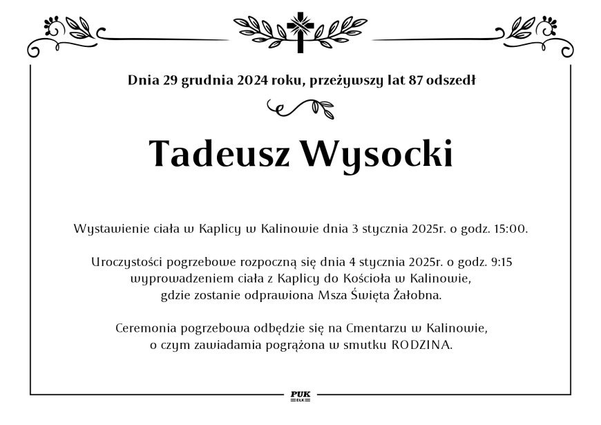 Tadeusz Wysocki - nekrolog